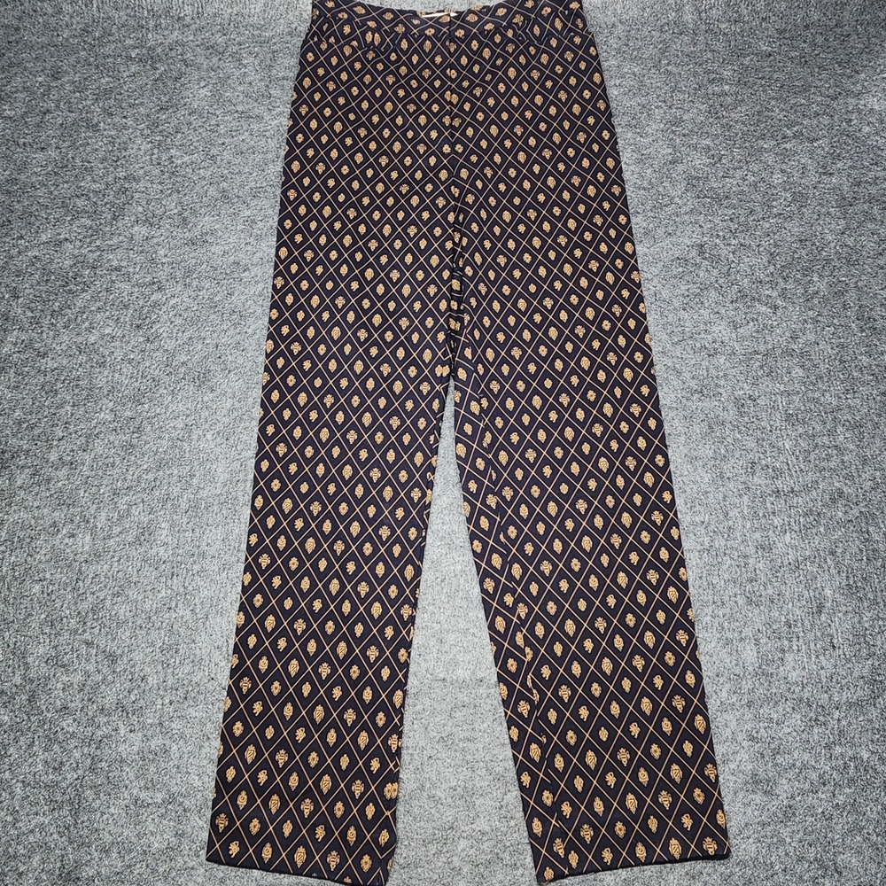 Talbots Petites Navy Brown Emblem Crest All Over Pants Slacks 6 Stretch NEW